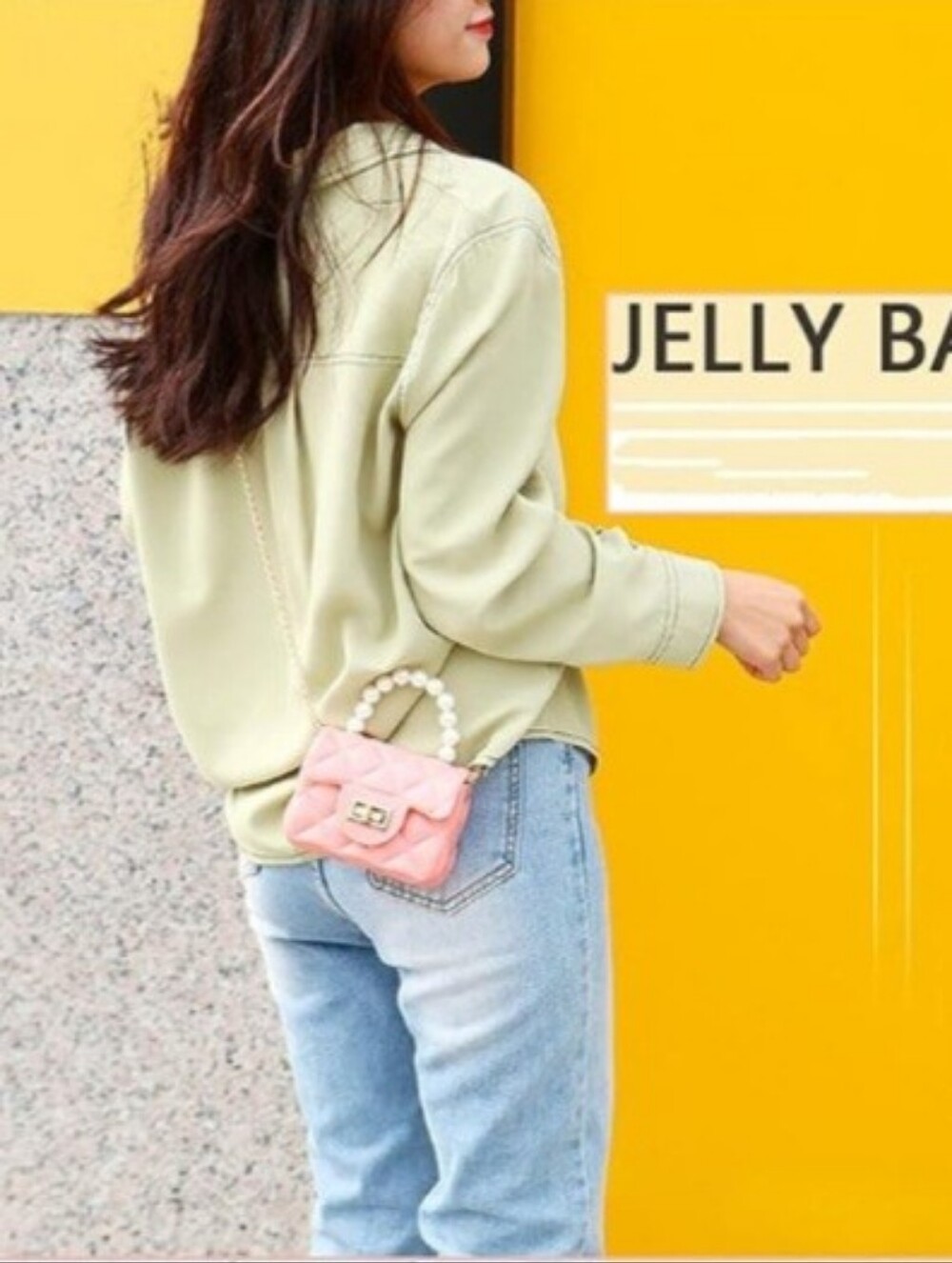 Fonettos  Mini Jelly Crossbody Bag with Pearl Handle And Gold Chain